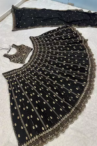 black silk blend embroidered lehenga choli