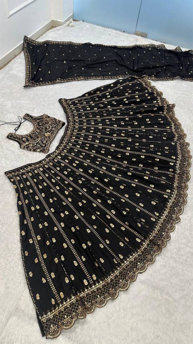 black silk blend embroidered lehenga choli