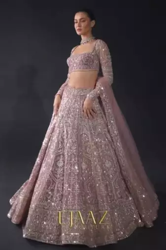 pink net embroidered lehenga choli