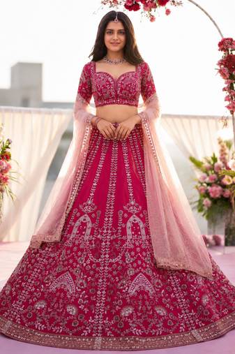 pink silk embroidered lehenga choli