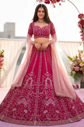 pink silk embroidered lehenga choli