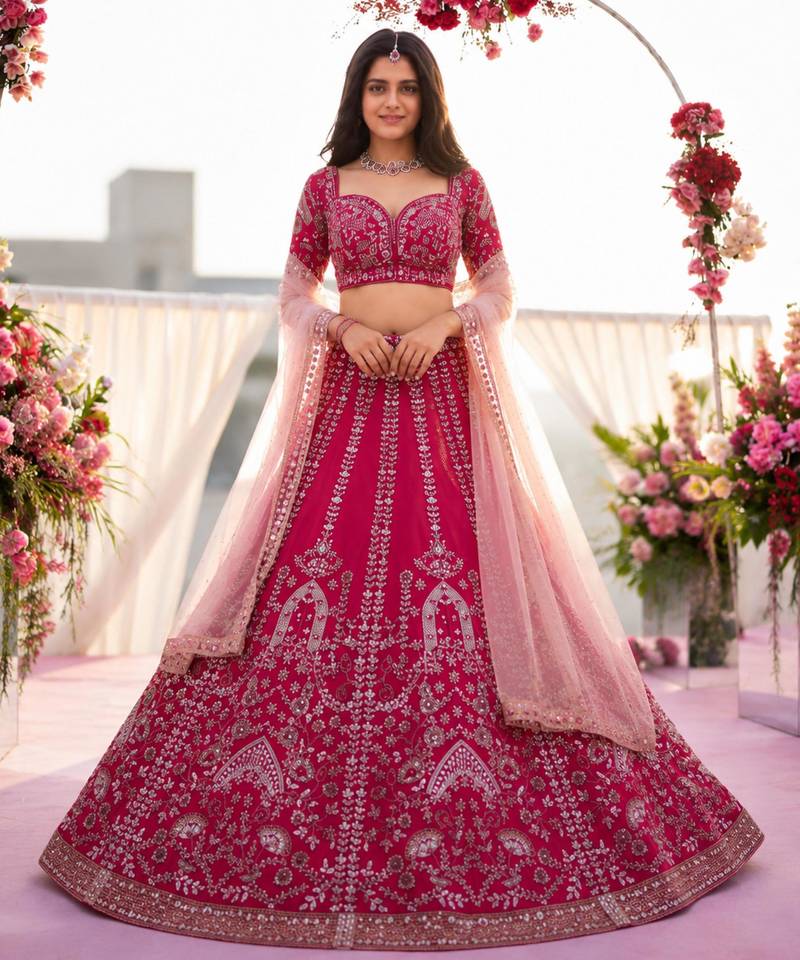 pink silk embroidered lehenga choli