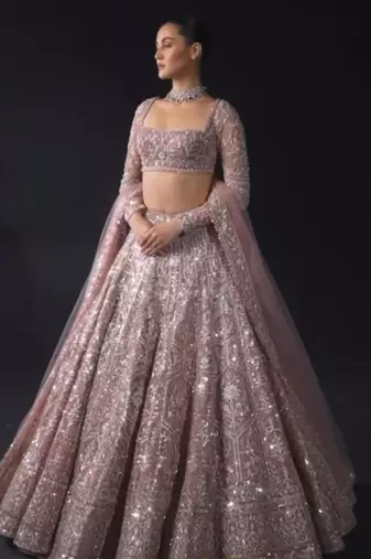 pink net embroidered lehenga choli