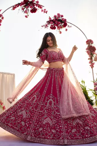 pink silk embroidered lehenga choli