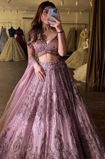 pink net embroidered lehenga choli