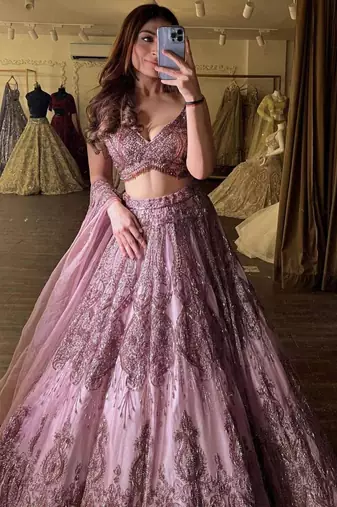 pink net embroidered lehenga choli