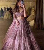 pink net embroidered lehenga choli