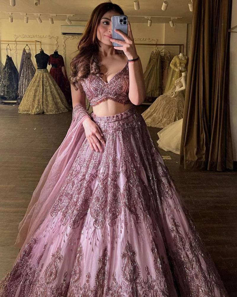 pink net embroidered lehenga choli
