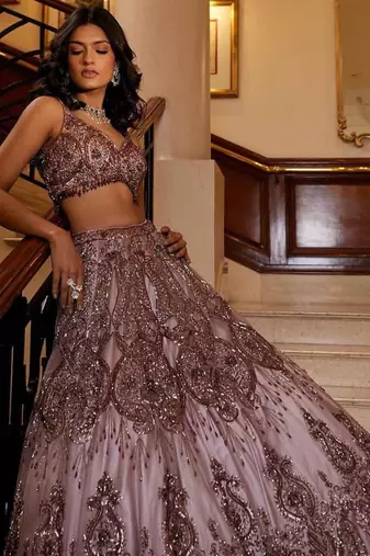 pink net embroidered lehenga choli