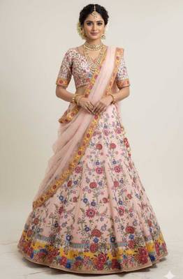 peach silk blend printed lehenga choli 1