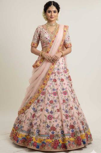 peach silk blend printed lehenga choli