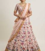 peach silk blend printed lehenga choli