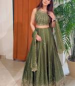 green silk blend embroidered lehenga choli