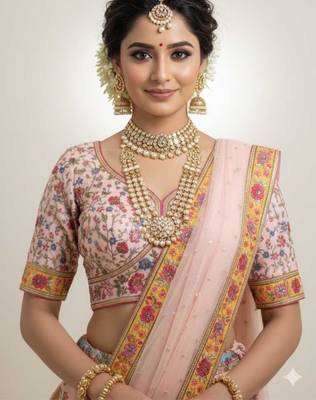 peach silk blend printed lehenga choli 2