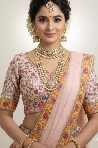 peach silk blend printed lehenga choli