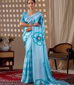 Elegant Sky Blue Floral Printed Saree