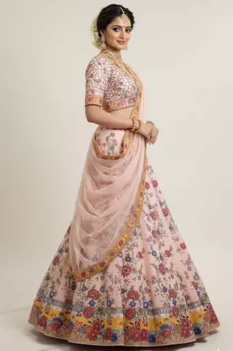 peach silk blend printed lehenga choli