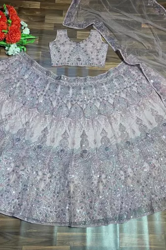 pink net embroidered lehenga choli