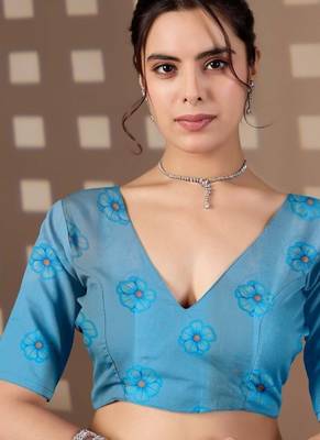 Elegant Sky Blue Floral Printed Saree 5
