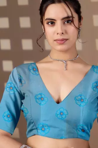 Elegant Sky Blue Floral Printed Saree