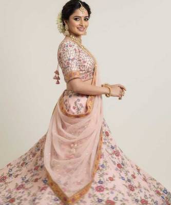 peach silk blend printed lehenga choli 4