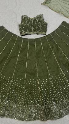 green silk blend embroidered lehenga choli 4