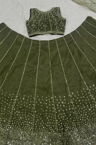 green silk blend embroidered lehenga choli