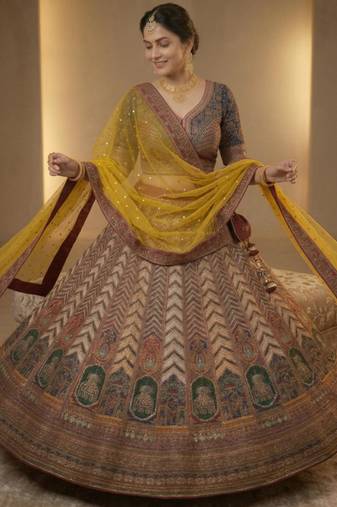multicolor silk blend printed lehenga choli