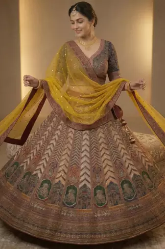 multicolor silk blend printed lehenga choli