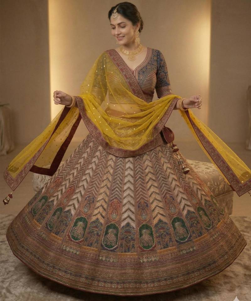 multicolor silk blend printed lehenga choli