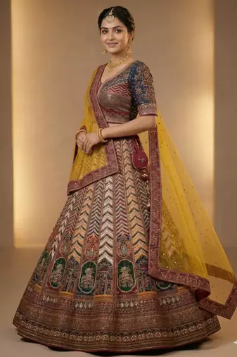 multicolor silk blend printed lehenga choli