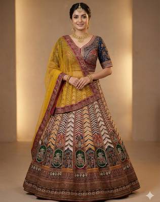 multicolor silk blend printed lehenga choli 3