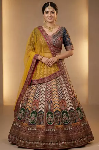 multicolor silk blend printed lehenga choli