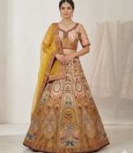 yellow silk blend printed lehenga choli