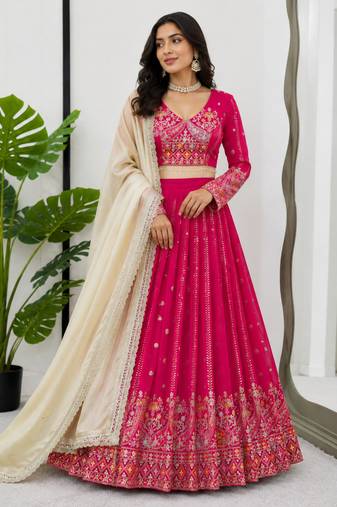 pink georgette embroidered lehenga choli