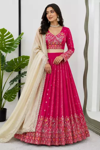 pink georgette embroidered lehenga choli