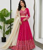 pink georgette embroidered lehenga choli
