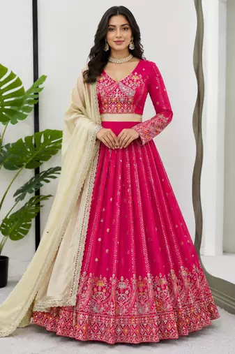 pink georgette embroidered lehenga choli