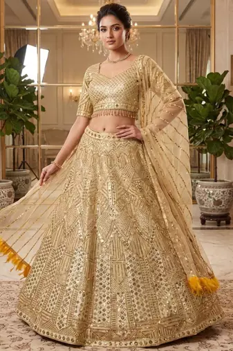 gold net embroidered lehenga choli