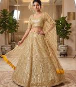 gold net embroidered lehenga choli