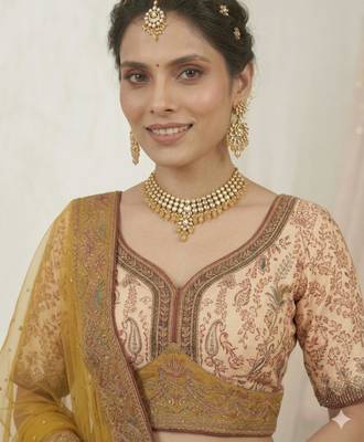 yellow silk blend printed lehenga choli 4