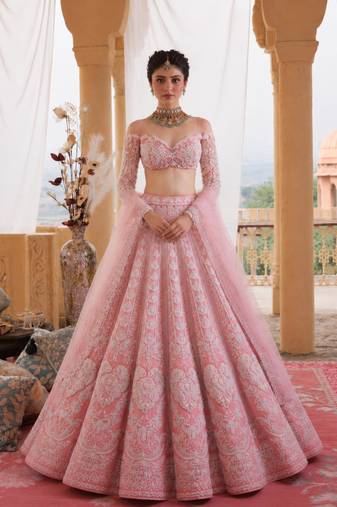 pink silk blend embroidered lehenga choli