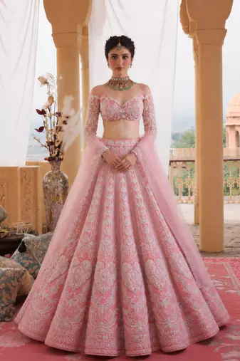 pink silk blend embroidered lehenga choli
