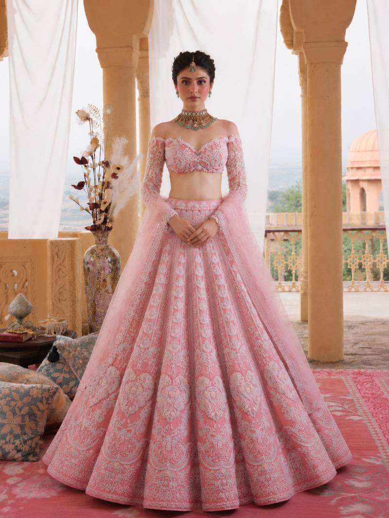 pink silk blend embroidered lehenga choli