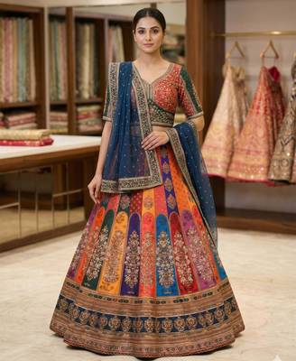 multicolor silk blend printed lehenga choli 1