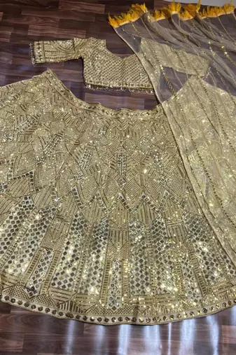 gold net embroidered lehenga choli