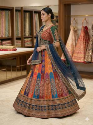 multicolor silk blend printed lehenga choli 2