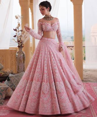 pink silk blend embroidered lehenga choli 2