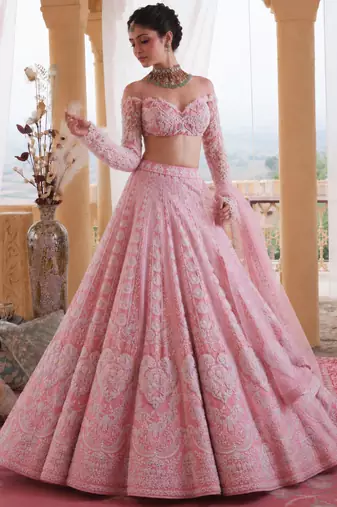 pink silk blend embroidered lehenga choli