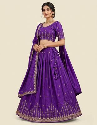 purple silk blend plain lehenga choli 1